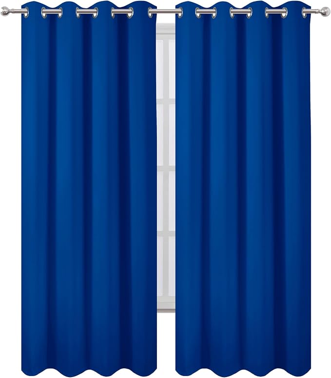Blackout Curtains 52 x 90 Inch Long Royal Blue Curtains Set of 2 Panels Room - Image 2