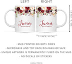 Andaz Press 11oz. Wedding Ceramic Coffee Tea Mug Gift, Fall Autumn Marsala Burgundy Flowers Roses Florals, Junior Bridesmaid, 1-Pack, Includes Gift Box
