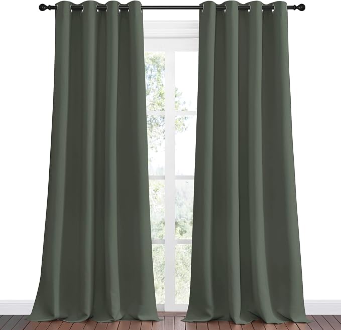 NICETOWN Dark Mallard Blackout Draperies Curtains, 55 inches Wide by 120 inches - Image 2