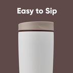 Owala SmoothSip Slider Insulated Stainless Steel Coffee Tumbler, Reusable Iced Coffee Cup, Hot Coffee Travel Mug, BPA Free 20 oz, Tan/White (Vanilla Bean)