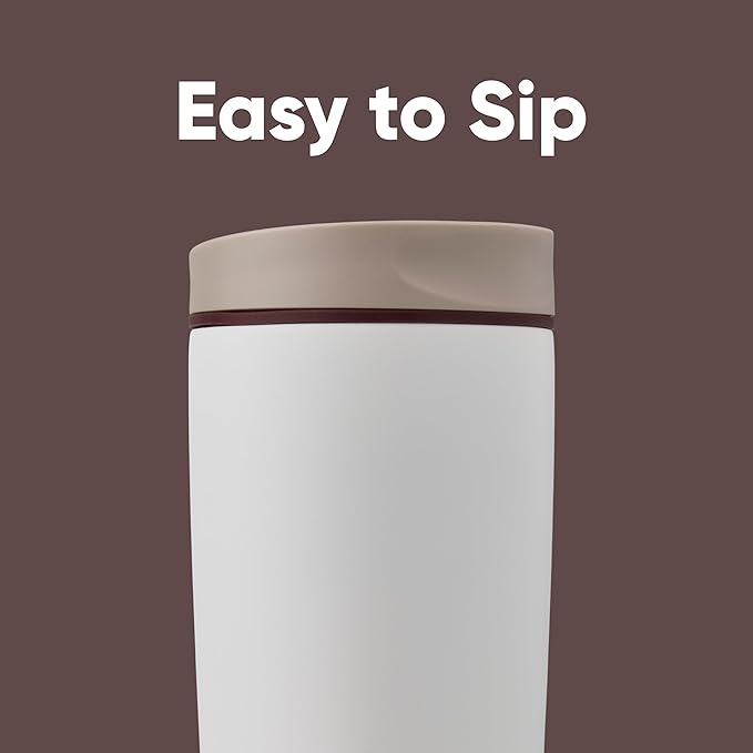 Owala SmoothSip Slider Insulated Stainless Steel Coffee Tumbler, Reusable Iced Coffee Cup, Hot Coffee Travel Mug, BPA Free 20 oz, Tan/White (Vanilla Bean)