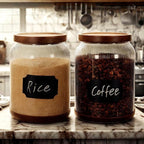 SAIOOL 2-Pack Striped Borosilicate Glass Airtight Canisters - Big mouth Large Capacity, Acacia Wood Lid, Food Storage Jars for Flour, Pasta, Pantry Organization (3/4 Gallon （2 Striped pack）)