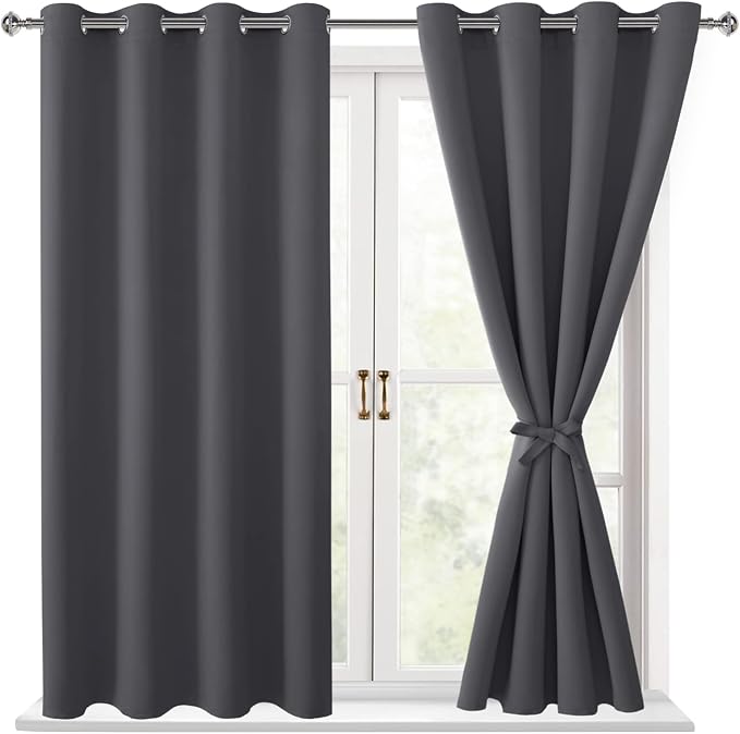 Grommet Blackout Curtains for Bedroom 52 x 54 Inches Long Dark Grey | Thermal by Hiasan