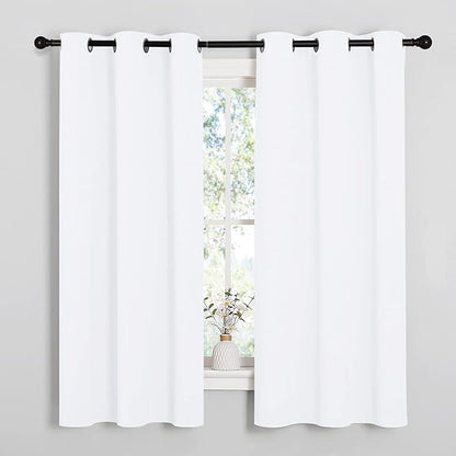 NICETOWN White Lightweight Fabric Curtain Panels, 48 inch Length, Non-Blackout by NICETOWN