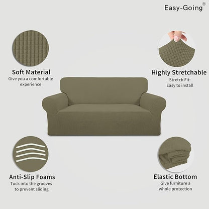Easy-Going Stretch Oversized Loveseat Couch Covers Washable Khaki | 1-Piece - Image 3