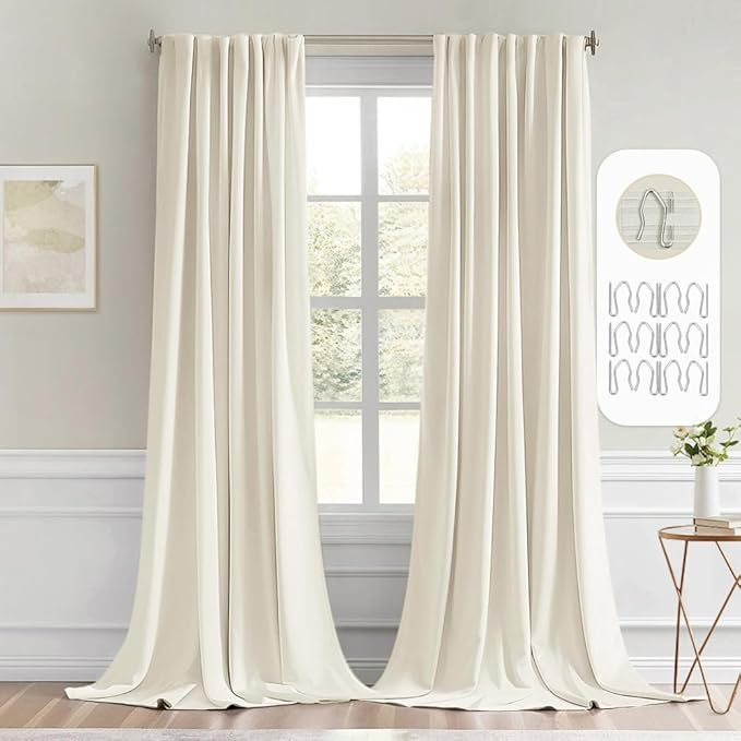 MIULEE Beige White Back Tab Blackout Curtains 52x96 Inch Long 2 Panels Set | by MIULEE
