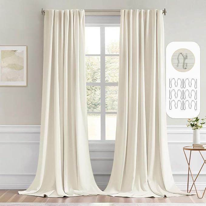 MIULEE Beige White Back Tab Blackout Curtains 52x120 Inch Long 2 Panels Set | by MIULEE