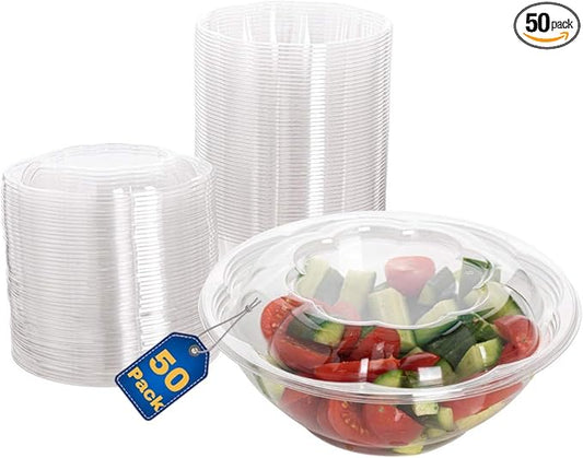 Smygoods Disposable Plastic Salad Bowls with Airtight Lids Ideal for Meal Prep, Takeout, Catering, Parties, Picnics, and Food Storage, Stackable, Leak-Proof