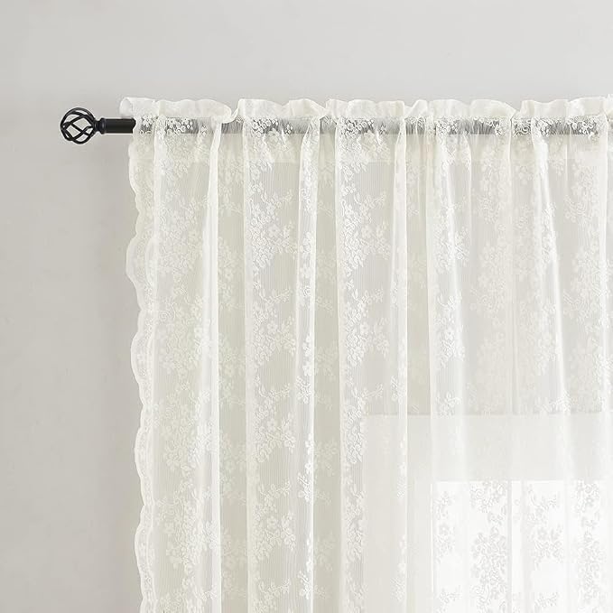 YJ YANJUN Vintage Lace Curtains Elegant Flower Off White 132 inch Curtains 1 - Image 3