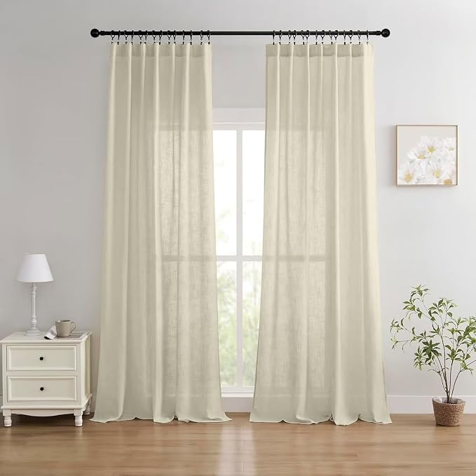 Joydeco Linen Curtains 108 Inch Length 2 Panels Set, Light Filtering Curtains by JOYDECO