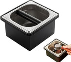 Espresso Coffee Knock Box, Stainless Steel Coffee Pucks Container, with Noise Reduction Rubber Ring,Silicone Bar for Knocking Portafilter Filter Grinds