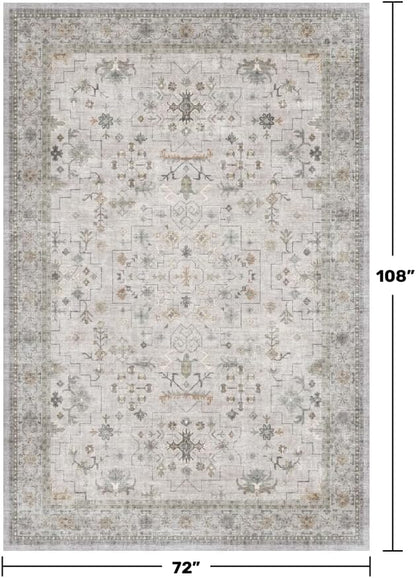 Washable Light Gray & Sage Living Room Rug 6x9 - Image 2
