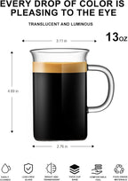 LUXU Glass Coffee Tea Cups(Set of 2)-13 oz,Clear Glass Mugs,Tall Drinking Glasses for Cappuccino,Latte,Espresso,Lead-free Drinking Glasses Great for Juice,Water,Beer,Milk Hot And Cold Drinks
