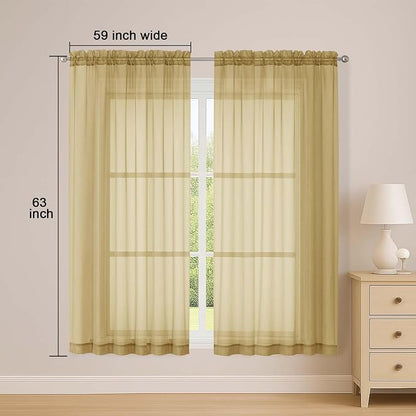 Sheer Gold Curtains, Sheer Curtains 63 inch Length 2 Panels Set, Rod Pocket - Image 2