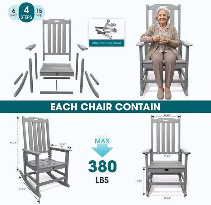 THOEOE Oversized Rocking Chair Set of 8, Outdoor Rocking Chair - Image 7