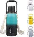 BJPKPK Insulated Thermos Water Bottle with Handle and Lid 40oz Stainless Steel Water Bottles for Cold and Hot Beverages,TealBlack
