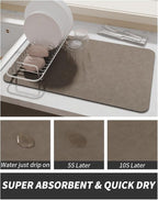 AMOAMI Coffee Mat - Hide Stain Rubber Backed Absorbent Dish Drying Mat for Kitchen Counter - Brown, 12"x19"