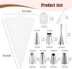 14-Piece Reusable Piping Bags and Tips Set- Cotton Baking Kit with Coupler, Stainless Steel Nozzles,Silicone Cable Ties& Cleaner for Cakes/Cupcakes/Cookies Decorating
