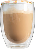Restaurantware-Forma Professional 11.8 Ounce Double Wall Coffee Cups, 12 Insulated Latte Glasses - Dishwashable, Reusable, Clear Glass Beverage Cups, Freezable, For Hot Or Cold Beverages