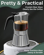 Grasseed Stainless Steel Moka Pot, Crystal Glass-top Coffee Maker Mocha Pot, Italian Stovetop Espresso Maker for Coffee - 9 Cup/360ml