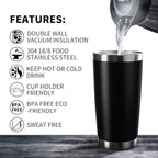 20oz Tumbler Bulk Stainless Steel Vacuum Insulated Tumblers with Lid Double Wall Travel Mug, Durable Powder Coated Coffee Cup, Suitable for Ice Drinks and Hot Beverage (Black 12pack)