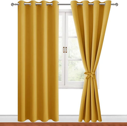 Blackout Curtains for Bedroom, 52 x 84 Inch Mustard Yellow 2 Panels | Thermal by Hiasan