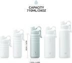 IDEUS Insulated Stainless Steel Water Bottle with 2 Leak-Proof Lids, Thermal Water Flask for Hiking Biking, 24oz, Light Blue