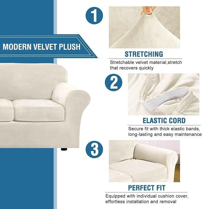 H.VERSAILTEX Rich Velvet Stretch 2 Piece Cover Chair Slipcover Sofa Cover - Image 3