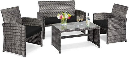 Tangkula 4 PCS Wicker Patio Conversation Set, Outdoor Rattan Sofas by TANGKULA