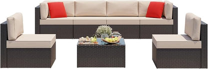 Vongrasig 7 Pieces Patio Furniture Sets, Outdoor Modular Sectional Sofa Patio by Vongrasig