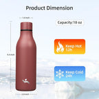 Insulated Water Bottle with Strap,18 oz Double Wall Stainless Steel Vacuum Bottles Metal Water Flask,Brick Red