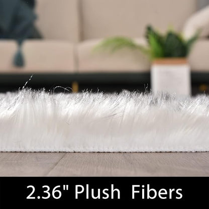 Latepis White with Grey Tips Small Bedroom Washable Soft Shaggy 2x3 Rug Fuzzy - Image 2