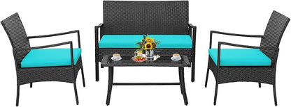 Tangkula 4 Pieces Rattan Conversation Set, Patio Sofa Couch Set by TANGKULA