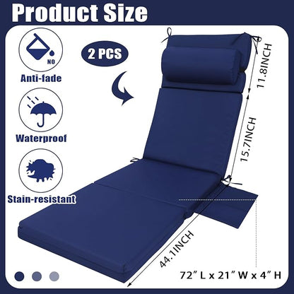 Wenqik 2 Pcs Outdoor Chaise Lounge Cushion - Image 2