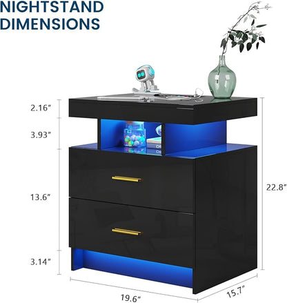 HNEBC Nightstand Set of 2 with Charging Station, Auto LED Night Stand with - Image 9
