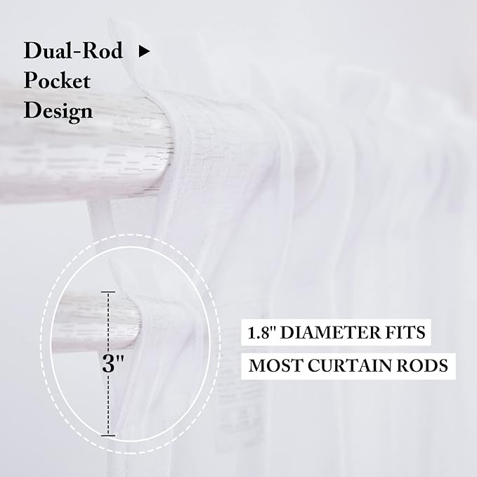 MIULEE White Sheer Kitchen Curtains 36 Inch Length Linen Textured Half Window - Image 2