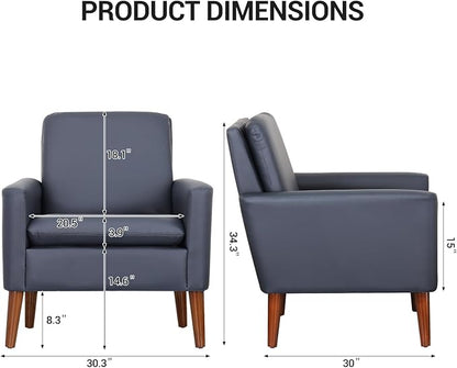 Faux Leather Accent Chair Upholstered Living Room Arm Chair Comfortable Reading - Image 2