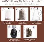 Cold Brew Coffee Bags 60 Count Disposable Fine Mesh Brewing Bags for Concentrate/Iced Coffee Maker, French/Cold Press Kit, Hot Tea in Mason Jar or Pitcher, 6 x 10 Inches