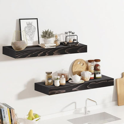 17x8x1.6 inch Floating Shelves Set of 2 – Solid Wood Rustic Black Wall Mounted - Image 6