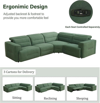 Power Recliner Sectional Sofa, L-Shaped Living Room Furniture Set, Reclining - Image 6
