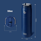 BOTTLE BOTTLE Stainless Steel Water Bottle with Straw and Lid 32 oz Vacuum Insulated Cup Stay Cold and Hot, Leak-Proof Wide Mouth Water Bottles for Men,indigo blue