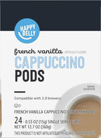 Amazon Brand - Happy Belly Cappuccino Coffee Pods Light Roast Compatible with 2.0 K-Cup Brewers, French Vanilla Flavored, 24 Count, 1.5 pound (Pack of 2)