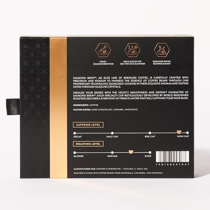 Luxury Instant Espresso - 160mg Caffeine, Hot or Iced Instant Coffees, Cold Brew Coffee, Double Shot Espresso, 12 Counts, 100% Arabica, Sugar Free, No Additives - Original Diamond Brew