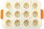 Silicone Muffin Pan,12 Cups Muffin Baking Pan with Handle Reusable Cupcake Baking Pan for Roasting Homemade Muffins, Cupcakes and Egg Bites(COLOR:Beige)