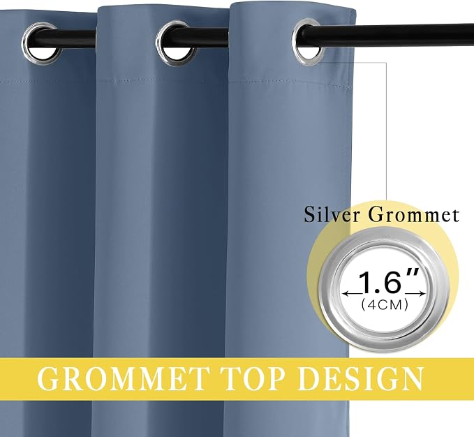 NICETOWN Stone Blue Blackout Sliding Door Curtains, Grommet Thermal Curtain - Image 2