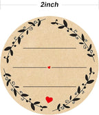 500pcs 2" Label Stickers for Jars and Lids, Wreath Design with 3 Lines for Writing, Kraft Sticker Labels Pantry Labels, Mason Jar Labels Canning Labels Bottle Labels