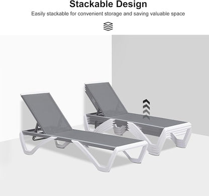 PURPLE LEAF Patio Chaise Lounge Chair Set Outside Aluminum Plastic Stackable - Image 5