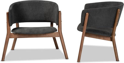Baxton Studio Baron Mid-Century Modern Dark Grey Fabric Upholstered and Walnut - Image 5
