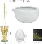 Artcome 4 Pcs Complete Matcha Tea Ceremony Kit - Bowl, Whisk, Whisk Holder, Tea Scoop - For Usucha, Koicha and Matcha Latte (White)