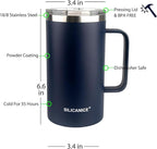 24 oz stainless steel glass with handle double-wall insulation, easy to hold and clean, suitable for coffee, beverages, cola, protein powder, beer Navy